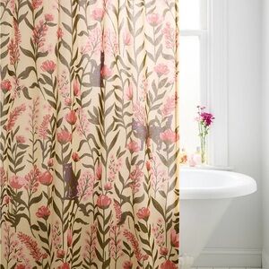 UO Wren Cat Greenery Patterned Shower Curtain - NEW